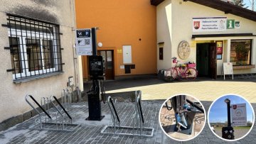 Servisní stanice pro kola s nabíjecí stanicí pro elektrokola - METASCORE_Miletín_Městský Dvůr