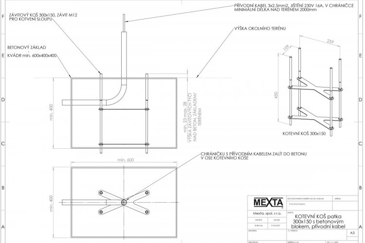 Závitový koš k zabetonování pro patku 300x150 mm